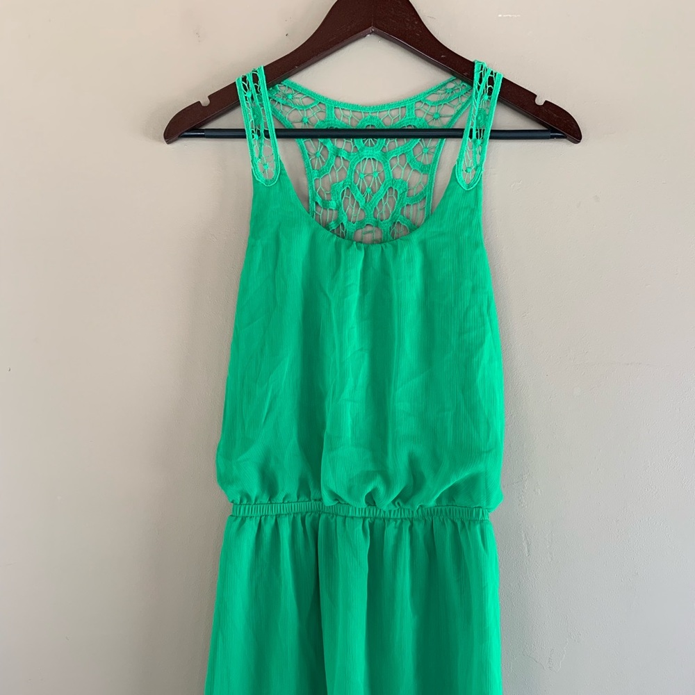 Express crochet back mini dress elastic waist
